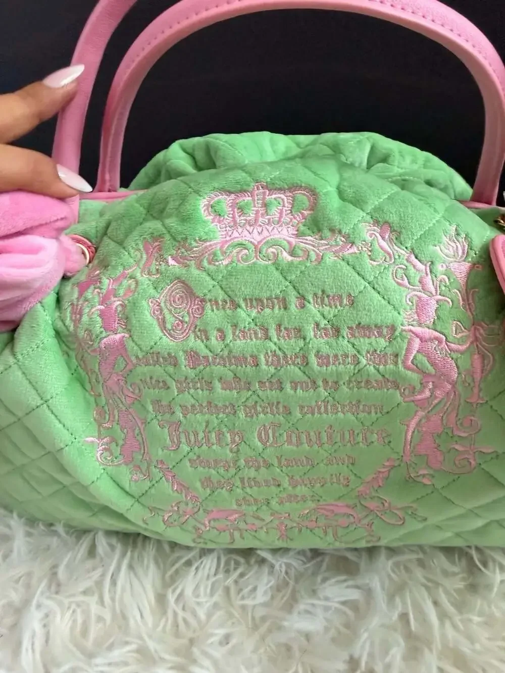 Juicy Couture Juicy Tale Bowler Satchel Bag Retro Green Pink